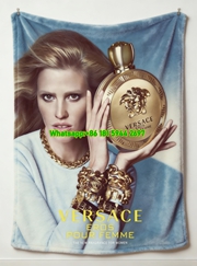 Versace Eros Pour Femme Fragrance Print Flannel Throw Blanket Luxury Gold and Blue Sofa Cover Blanket IMG_1536